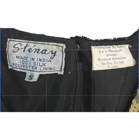 VTG. Stenay Black Gold Beaded‎ Silk Top S Sequin Evening Cocktail Blouse Glam - Picture 9 of 11
